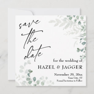 Elegant Greenery Simple, Contemporary Typography Save The Date