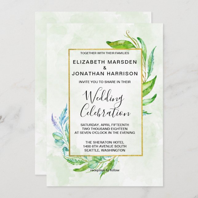 Elegant Greenery Simple Foliage Wedding Invitation (Front/Back)