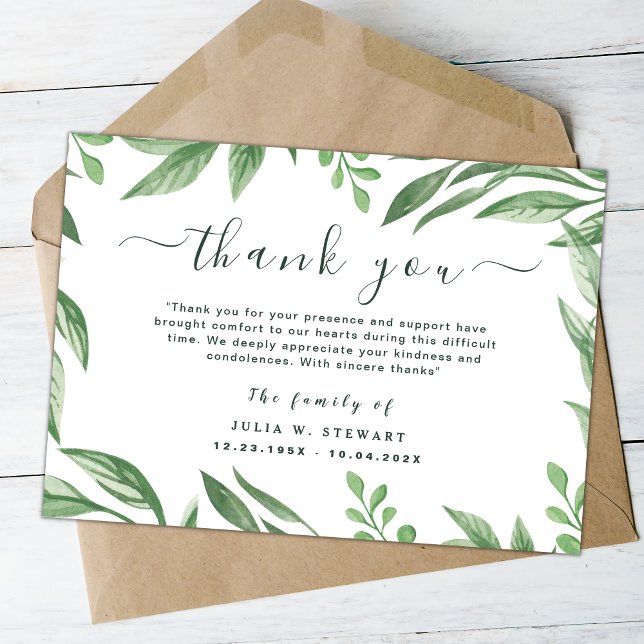 Elegant Greenery Simple Funeral Thank You Note Card (Creator Uploaded)