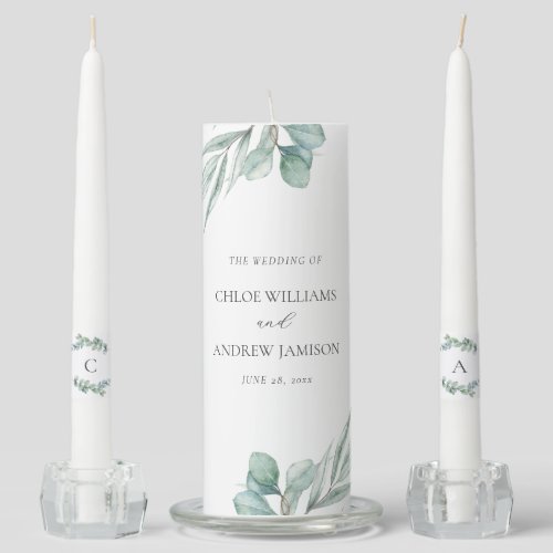 Elegant Greenery Simple Modern Wedding Unity Candle Set