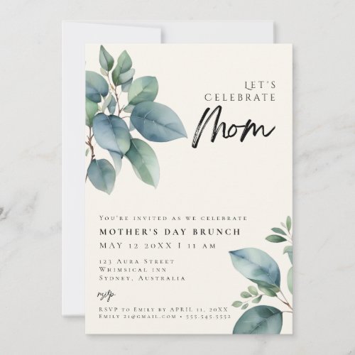 Elegant Greenery Simple mothers day BRUNCH Invitation