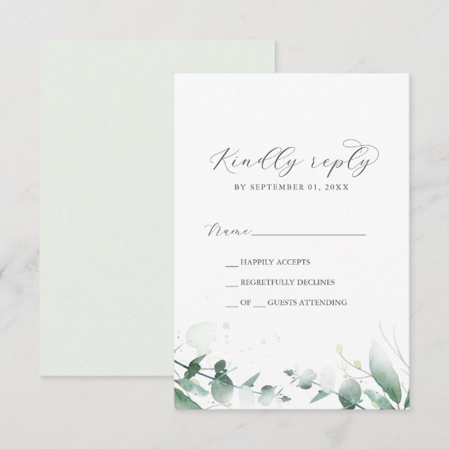 Elegant Greenery Simple RSVP Card (Front/Back)