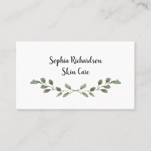 Elegant Greenery  Simple Watercolor Leaves Business Card