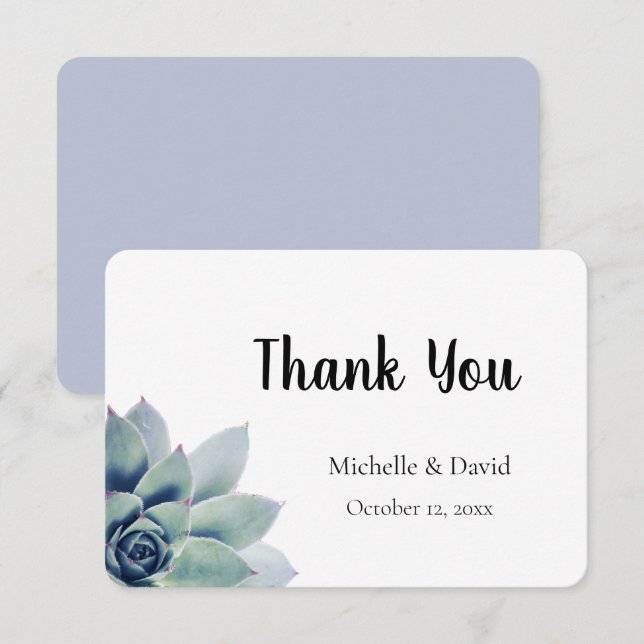 Elegant Greenery Succulent Typography Wedding Thank You Card (Front/Back)