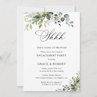 Elegant Greenery Surprise Engagement Party Invitation