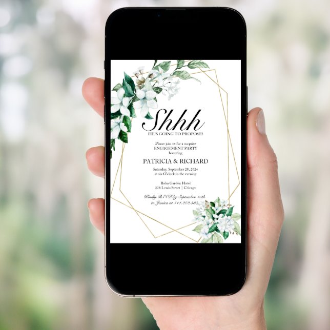Elegant Greenery Surprise Engagement Party  Invitation (Front Digital)
