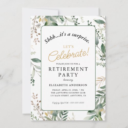 Elegant Greenery Surprise Retirement Party Invitation