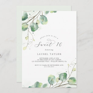 Elegant Greenery Sweet Sixteen Birthday Invitation