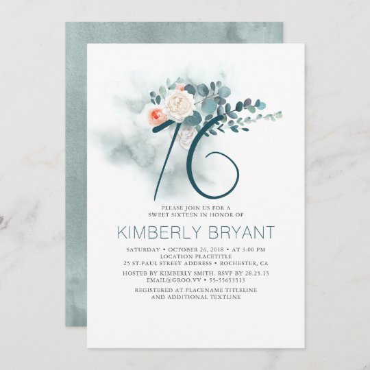 Elegant Greenery Sweet Sixteen Birthday Invitation | Zazzle.com