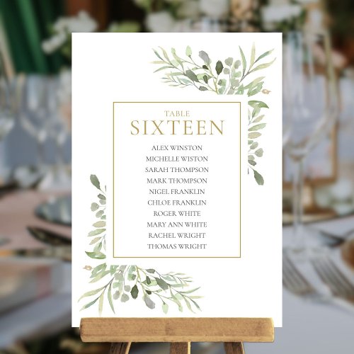 Elegant Greenery Table Number 16 Seating Chart