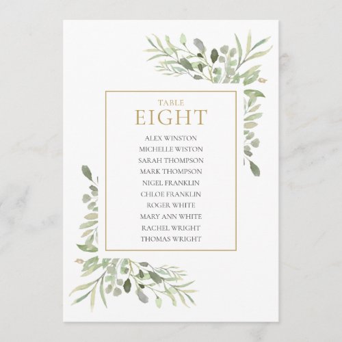 Elegant Greenery Table Number 8 Seating Chart