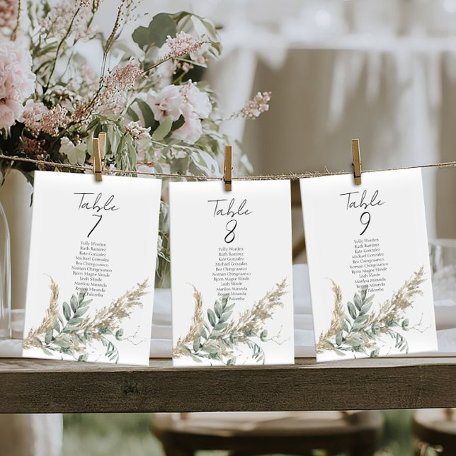 Elegant greenery table number seating chart cards (Creator Uploaded)