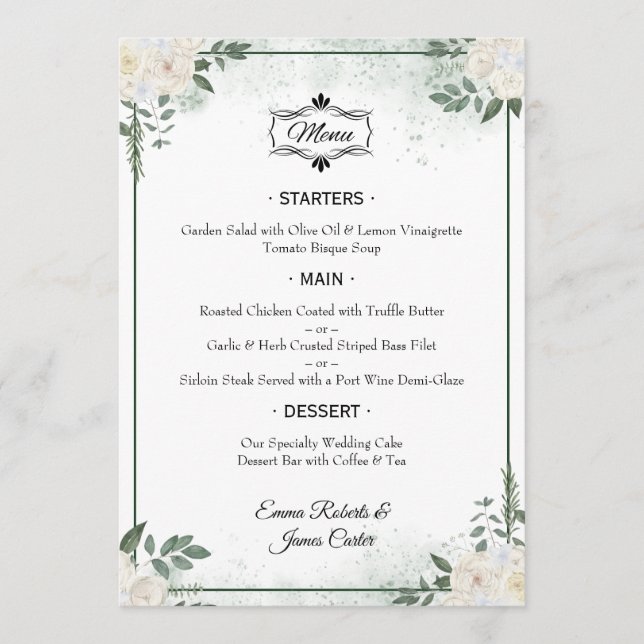 Elegant Greenery Table Wedding Menu (Front)