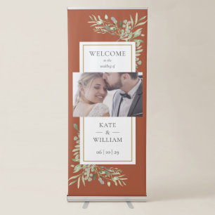 Elegant Greenery Terracotta Photo Wedding Welcome Retractable Banner