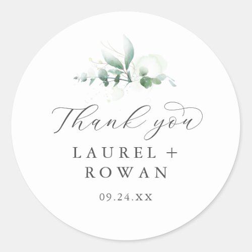 Elegant Greenery Thank You Wedding Favor Sticker