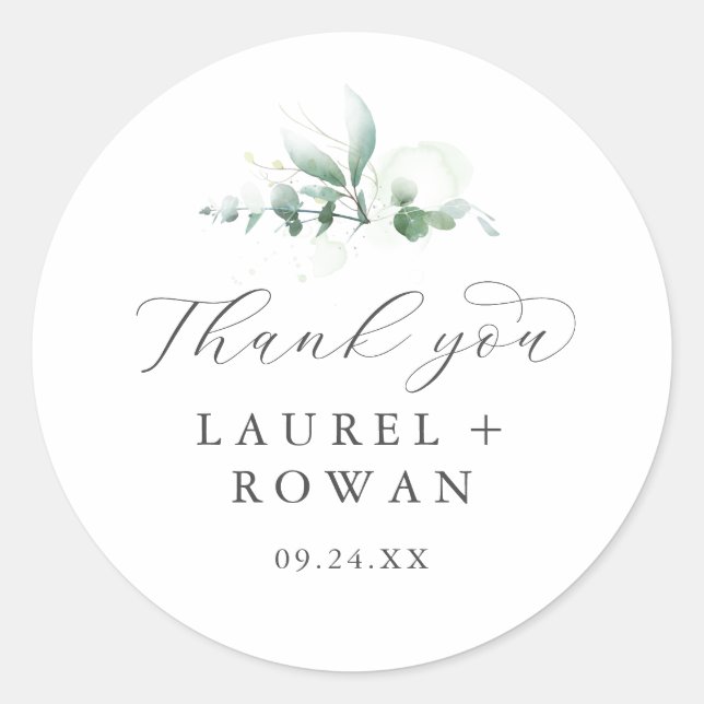 Elegant Greenery Thank You Wedding Favor Sticker (Front)