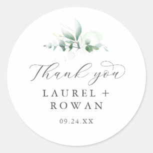 Elegant Greenery Thank You Wedding Favor Sticker