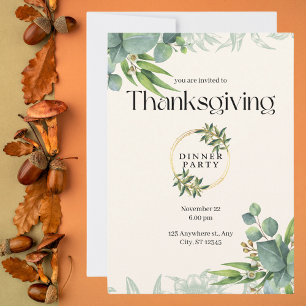 Elegant Greenery Thanksgiving Dinner Party Invitation