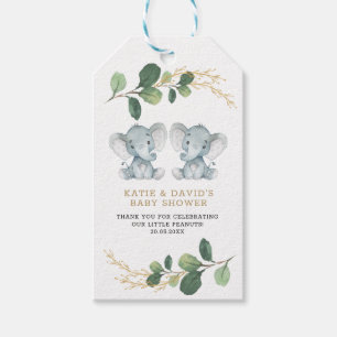 Elegant Greenery Twin Elephant Co-Ed Baby Shower Gift Tags