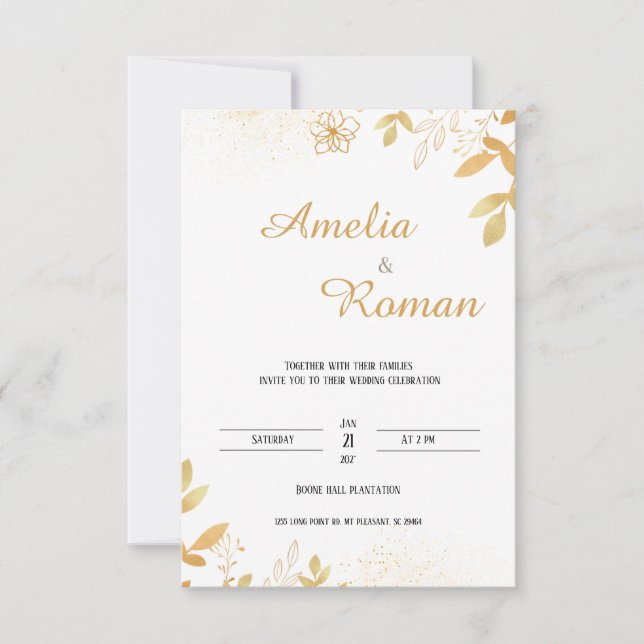 Elegant greenery, typography wedding  invitation (Front)