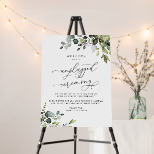 Elegant Greenery Unplugged Ceremony Wedding Sign