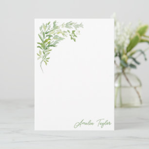 Elegant Greenery Vertical Personalized Stationery Note Card