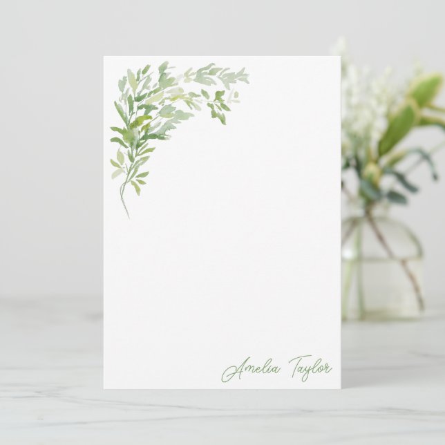 Elegant Greenery Vertical Personalized Stationery Note Card (Standing Front)
