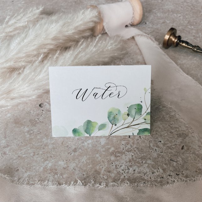 Elegant Greenery Water Buffet Food Labels Table Number (Creator Uploaded)