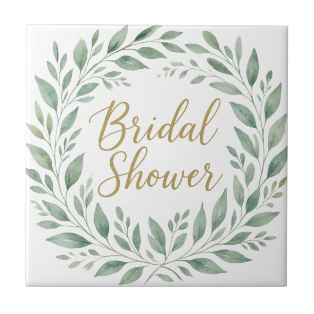 Elegant Greenery Watercolor  Boho Bridal Shower Ceramic Tile (Front)