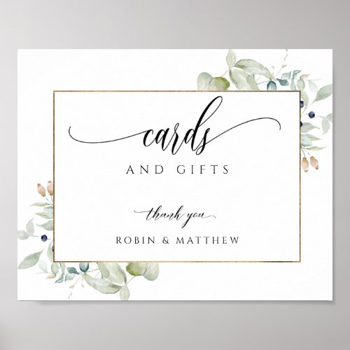 Elegant Greenery Watercolor Cards & Gifts Sign
