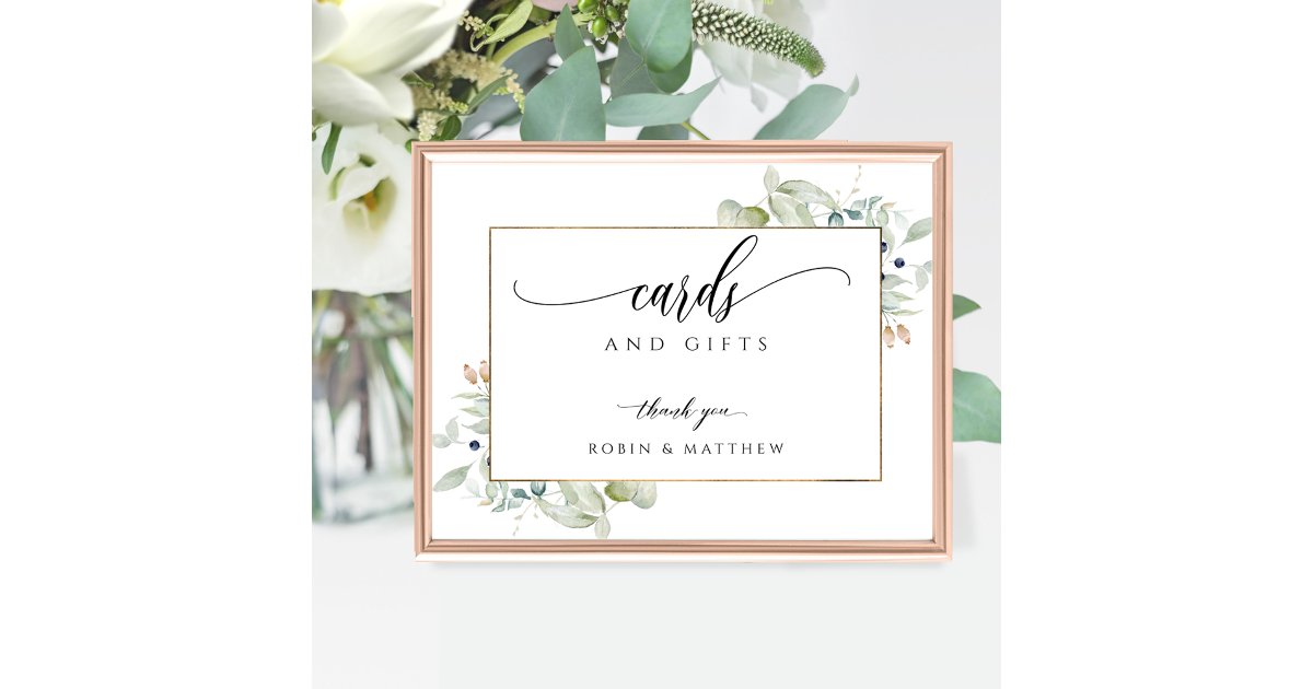 Elegant Greenery Watercolor, Cards & Gifts Sign | Zazzle