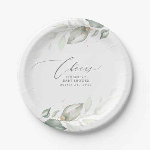 Elegant Greenery Watercolor Dreamy Baby Shower Paper Plates