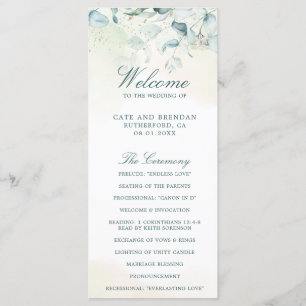 Elegant Greenery Watercolor Eucalyptus Wedding Program