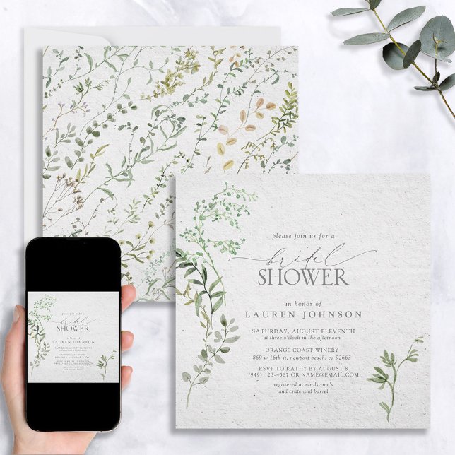 Elegant Greenery Watercolor Floral Bridal Shower Invitation (Creator Uploaded)