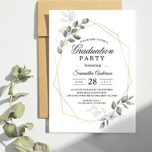 Elegant Greenery Watercolor Leaf Frame Graduation Invitation