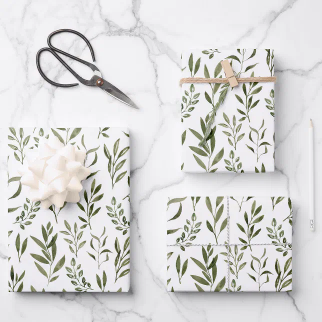 Elegant Greenery Watercolor Leaves Wrapping Paper Sheets | Zazzle