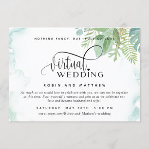 Elegant Greenery Watercolor Online Virtual Wedding Invitation