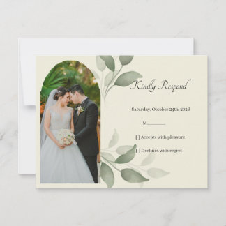 Elegant Greenery Watercolor Wedding RSVP Card