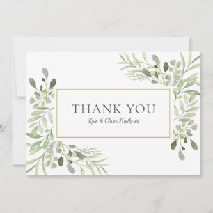 Elegant Greenery Watercolor Wedding Thank You Card