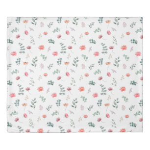 Elegant greenery watercolor wildflower eucalyptus duvet cover