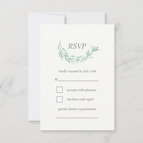 Elegant Greenery Watercolor Wreath Wedding RSVP Card