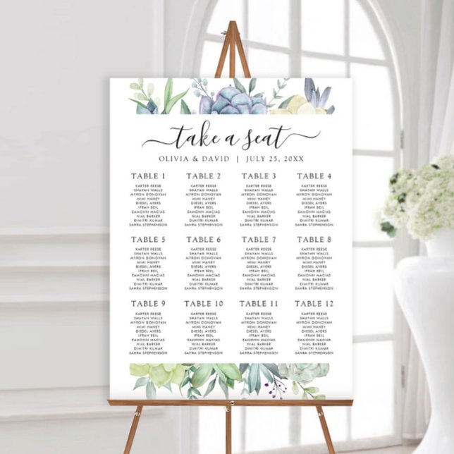 Elegant Greenery Wedding 12 Table Seating Chart Foam Board (Creator Uploaded)