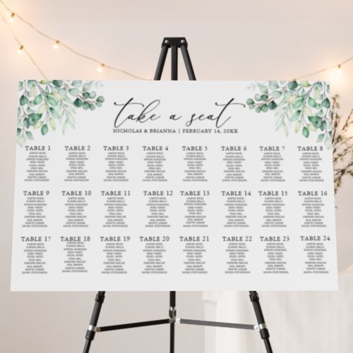 Elegant Greenery Wedding 24 Table Seating Chart Foam Board