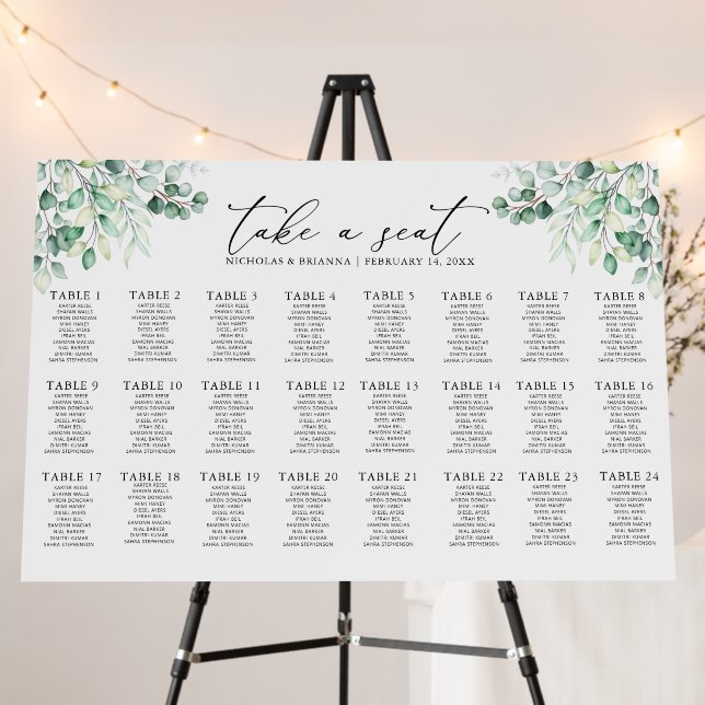 Elegant Greenery Wedding 24 Table Seating Chart Foam Board (In Situ (Stand))