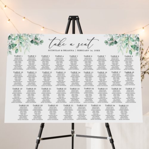 Elegant Greenery Wedding 35 Table Seating Chart Foam Board