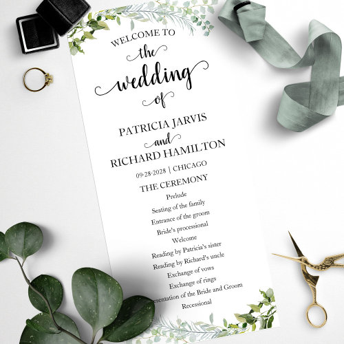 Elegant Greenery Wedding Ceremony Program