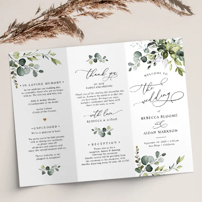 Elegant Greenery Wedding Ceremony Program | Zazzle