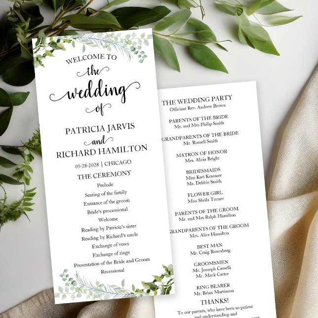 Elegant Greenery Wedding Ceremony Program (Creator Uploaded)