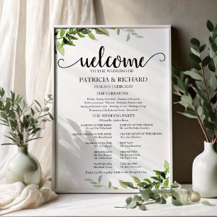 Elegant Greenery Wedding Ceremony Program Faux Canvas Print