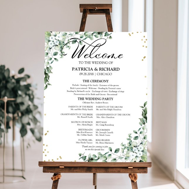 Elegant Greenery Wedding Ceremony Program Foam Board (Creator Uploaded)